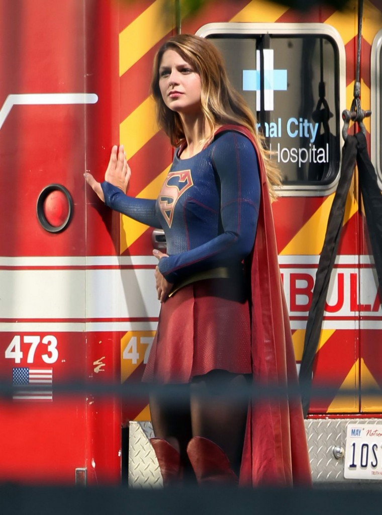 Melissa Benoist on the Set of Supergirl in Los Angeles 7/25/2015-1