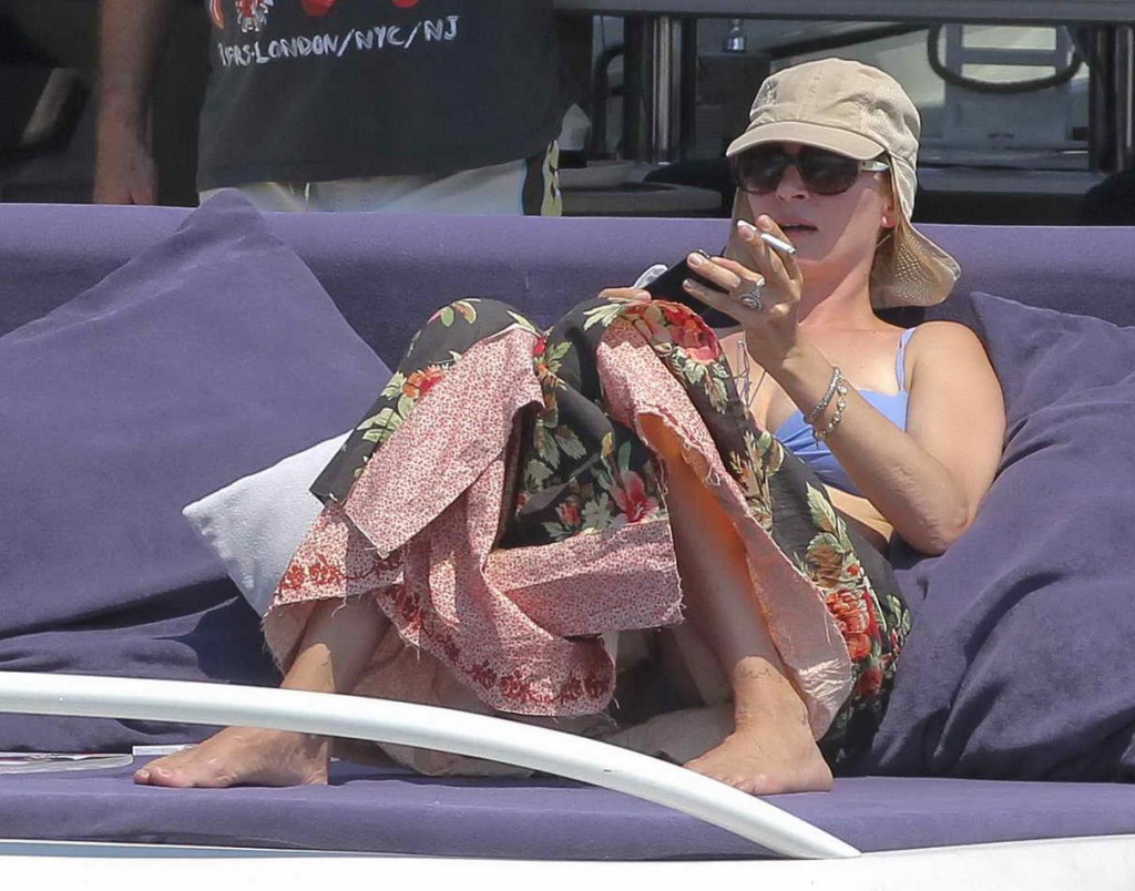 Uma Thurman in Bikini Top on a Boat in St Tropez-1