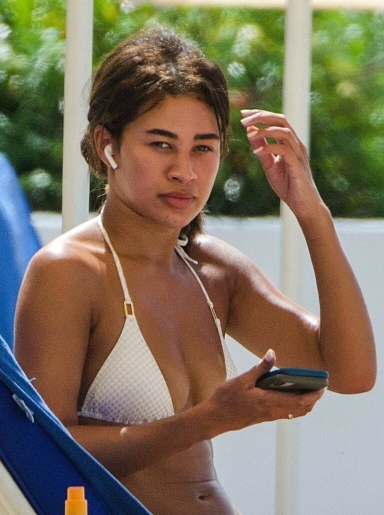 Montana Brown In A White Bikini On The Beach In Barbados