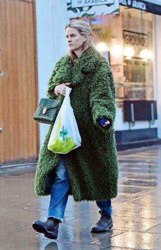 Alice Eve In A Green Faux Fur Coat Was Seen Out With Her Ex Boyfriend