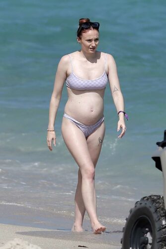 Sophie Turner In A Checked Bikini On The Beach In Miami 02 27 2022 4