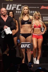Ronda Rousey and Bethe Correia at UFC 190 Weigh in Rio De Janeiro-2