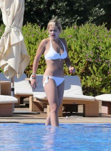 Rita Ora in White Bikini at a Pool in Ibiza-2