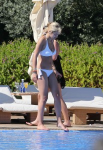 Rita Ora in White Bikini at a Pool in Ibiza-7