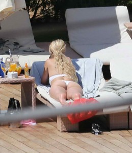 Rita Ora in White Bikini at a Pool in Ibiza-8