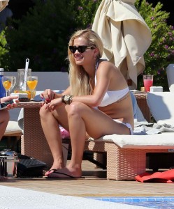 Rita Ora in White Bikini at a Pool in Ibiza-9
