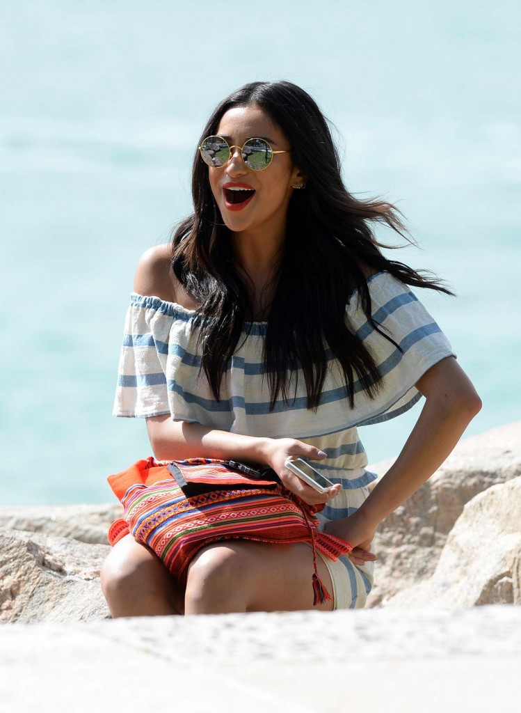 Shay Mitchell Filming for Hawaiian Tropic Sunscreen Products at Miami