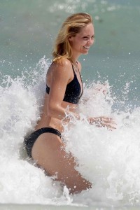 Laura Vandervoort in a Black Bikini at the Beach in Mexico 03/28/2016-4