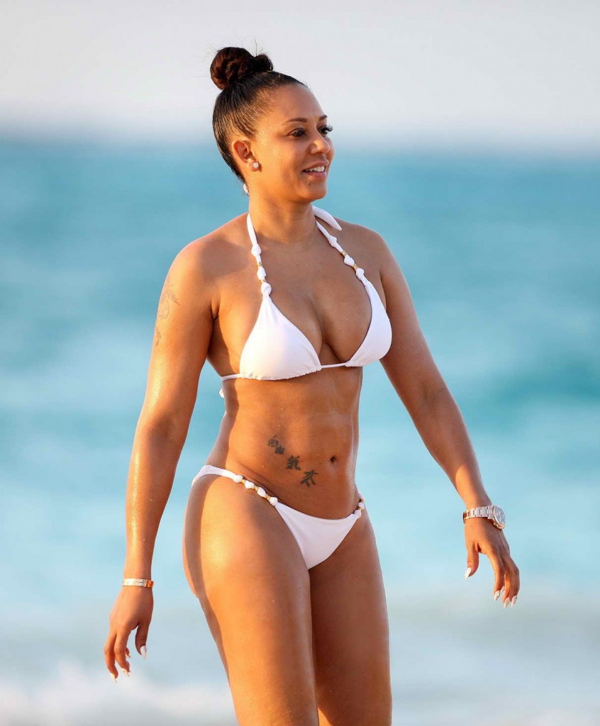 Melanie Brown Wearing a White Bikini in a Turks and Caicos Islands 03/15/2016-1