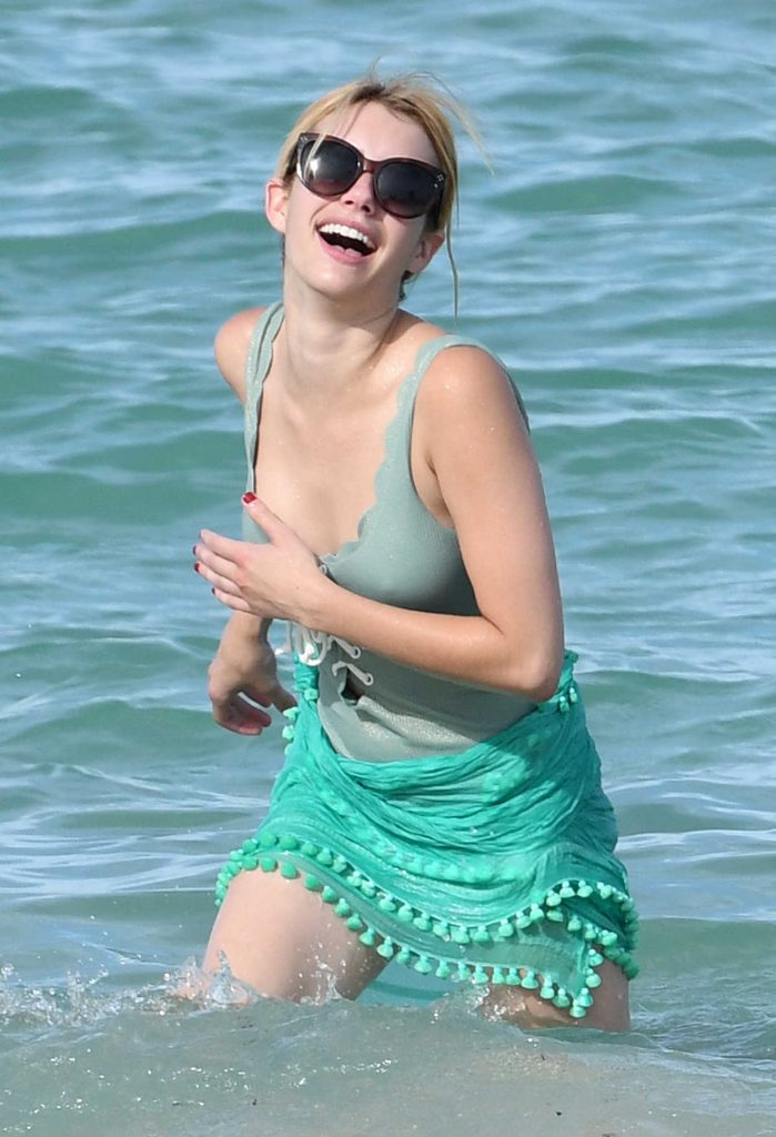 Emma Roberts Wearing a Swimsuit at the Beach in Miami 07/13/2016-1