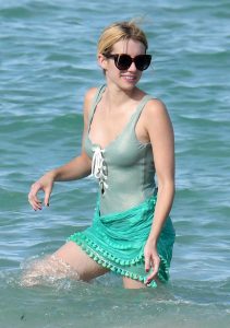 Emma Roberts Wearing a Swimsuit at the Beach in Miami 07/13/2016-9
