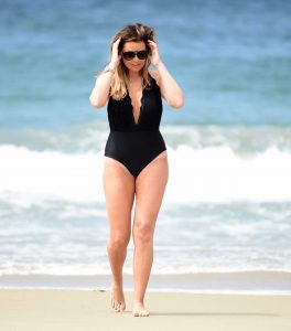 Jessica Wright Wearing a Black Swimsuit at the Beach in Malibu 08/14/2016-3