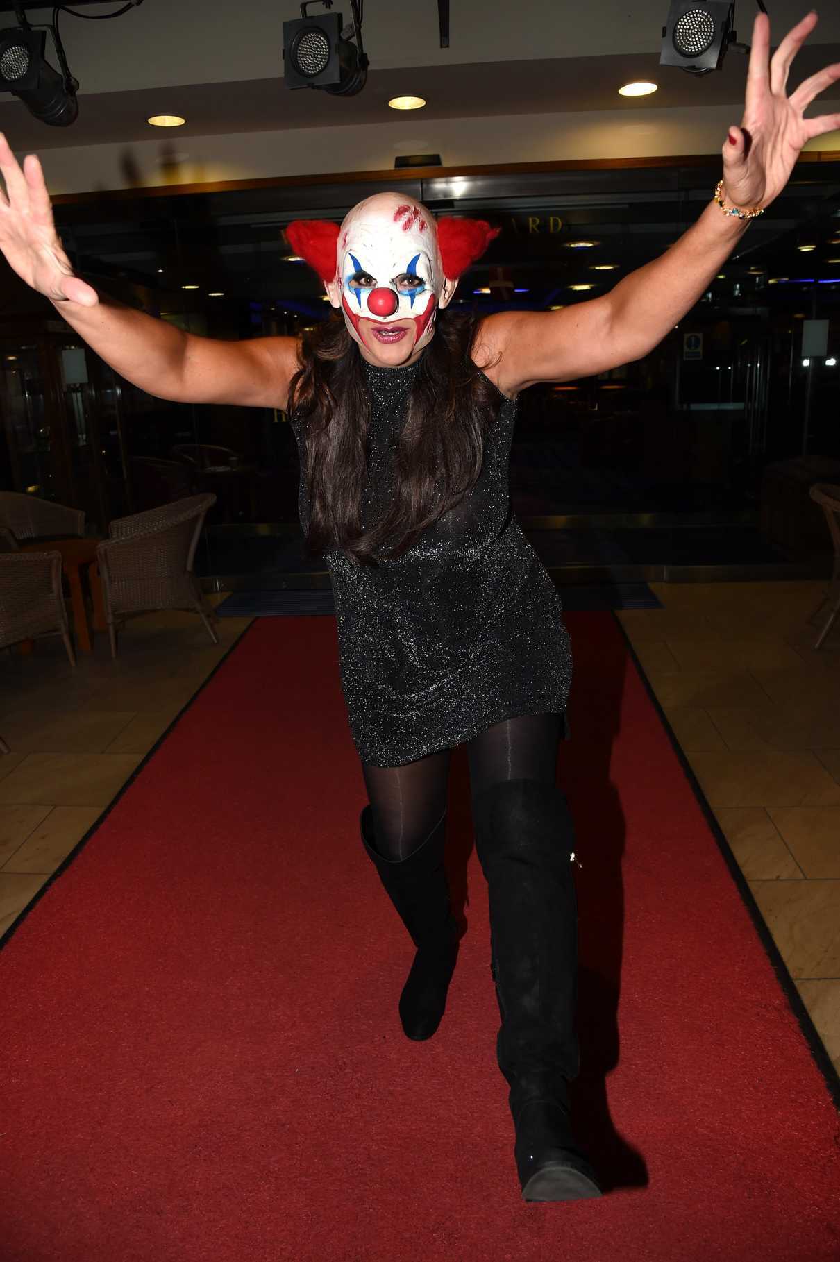 Lisa Appleton Wearing a Crazy Clown Mask at the Linner Hotel In Liverpool 10/13/2016-4