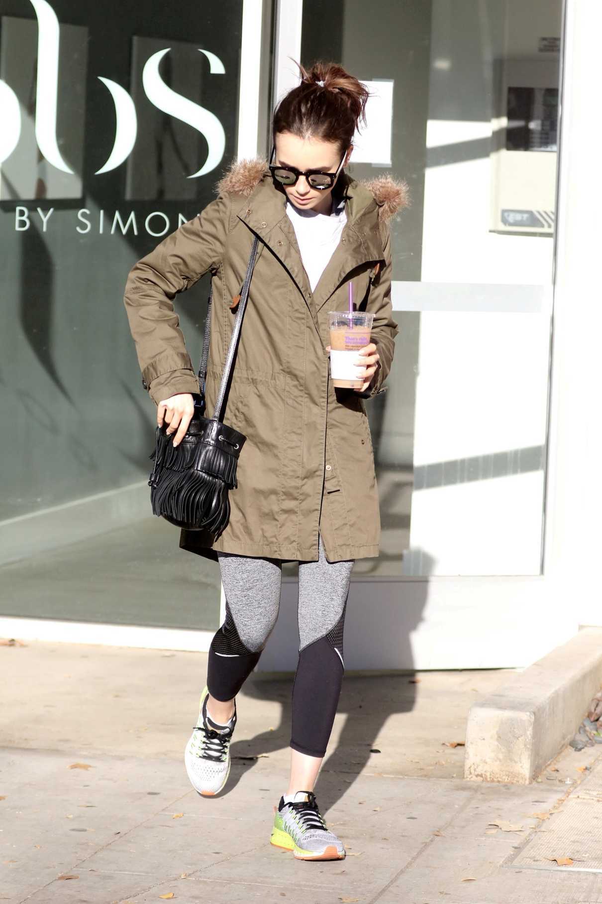 Lily Collins Wearing a Thick Coat Out in Los Angeles 12/18/2016-2