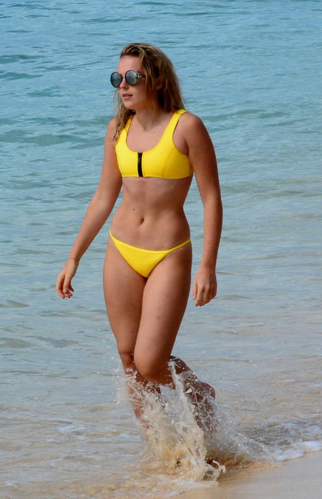 Tallia Storm in Yellow Bikini at the Beach in Barbados 12/26/2016-1