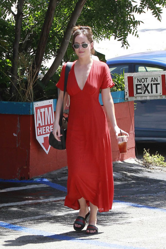 Dakota Johnson Wears a Red Dress Out in Los Angeles 04/22/2017-1