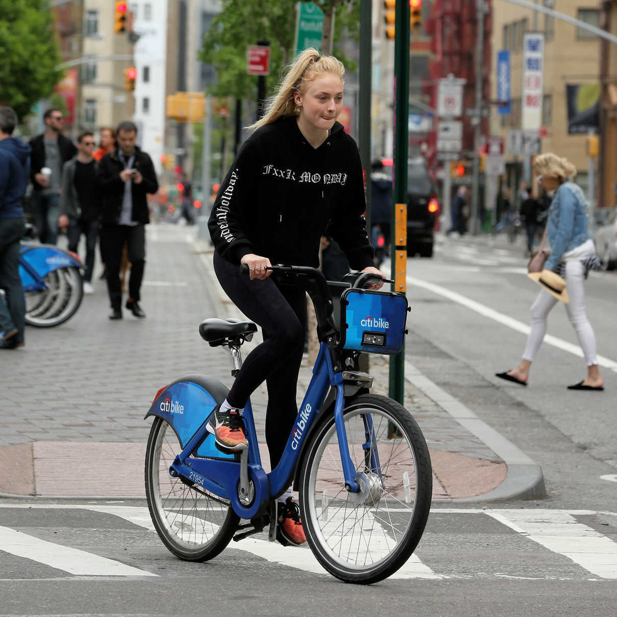 Sophie Turner Rides a Bicycle in Soho 05/07/2017-2