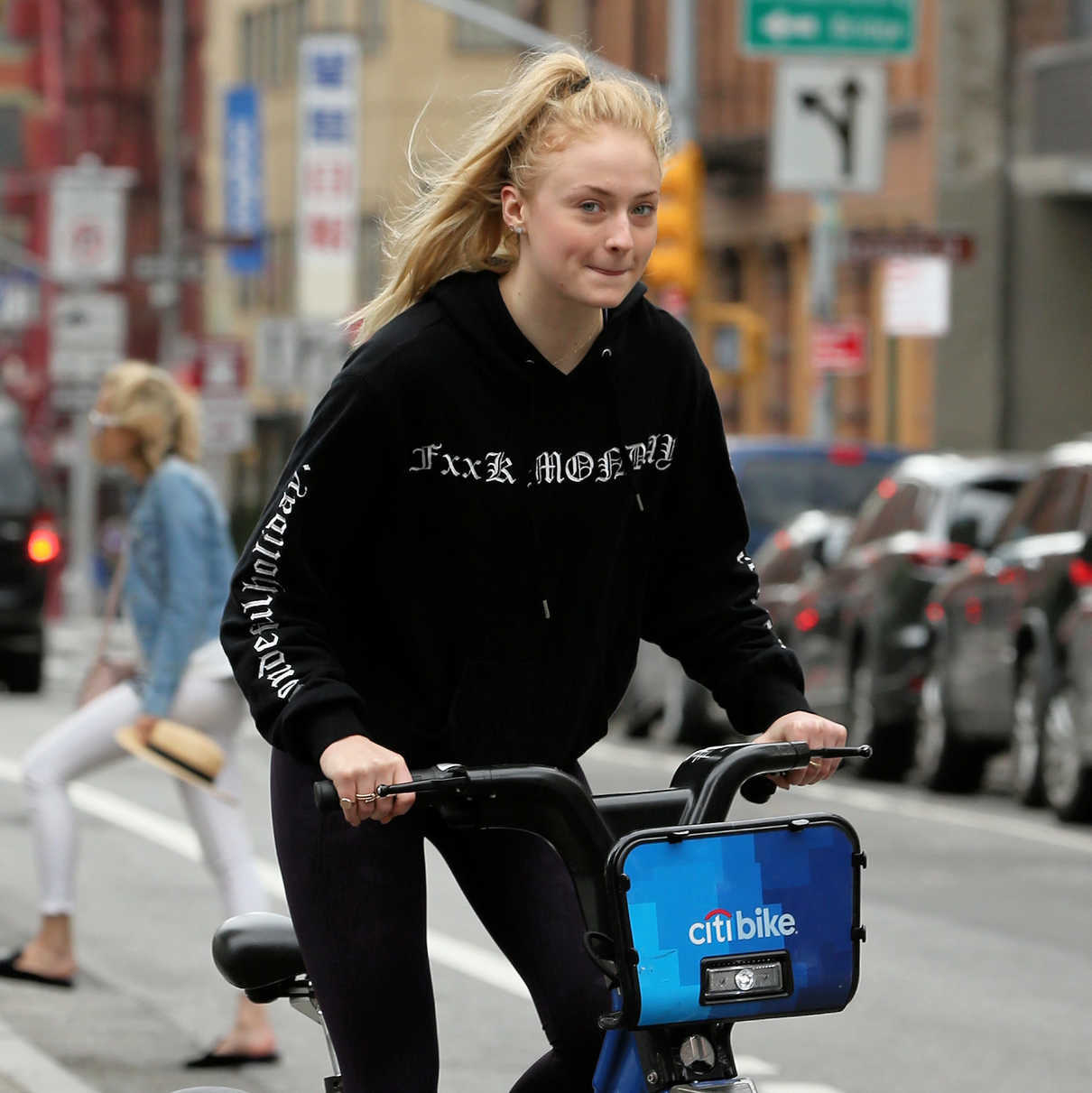 Sophie Turner Rides a Bicycle in Soho 05/07/2017-5