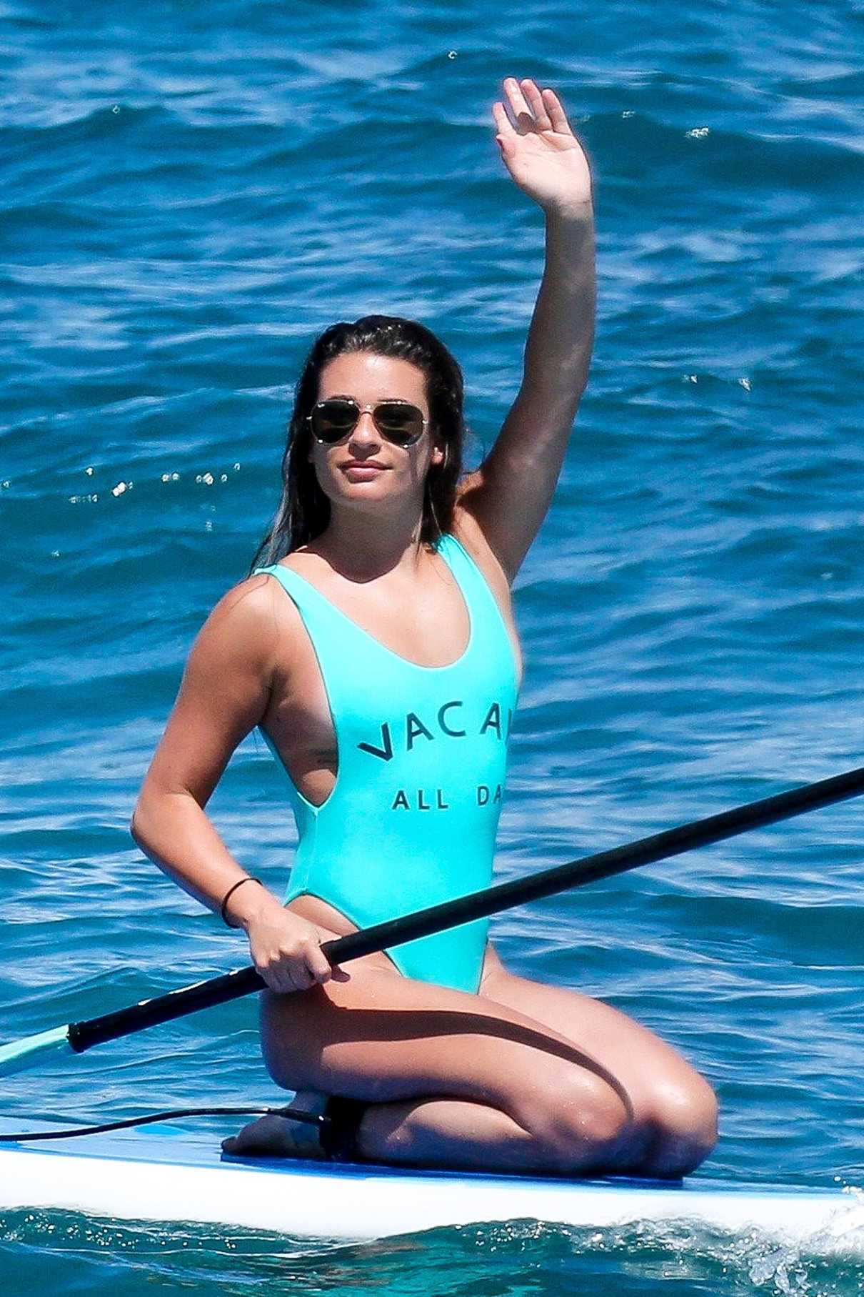 Lea Michele Wears a Blue Swimsuit at the Beach in Maui 06/30/2017-2