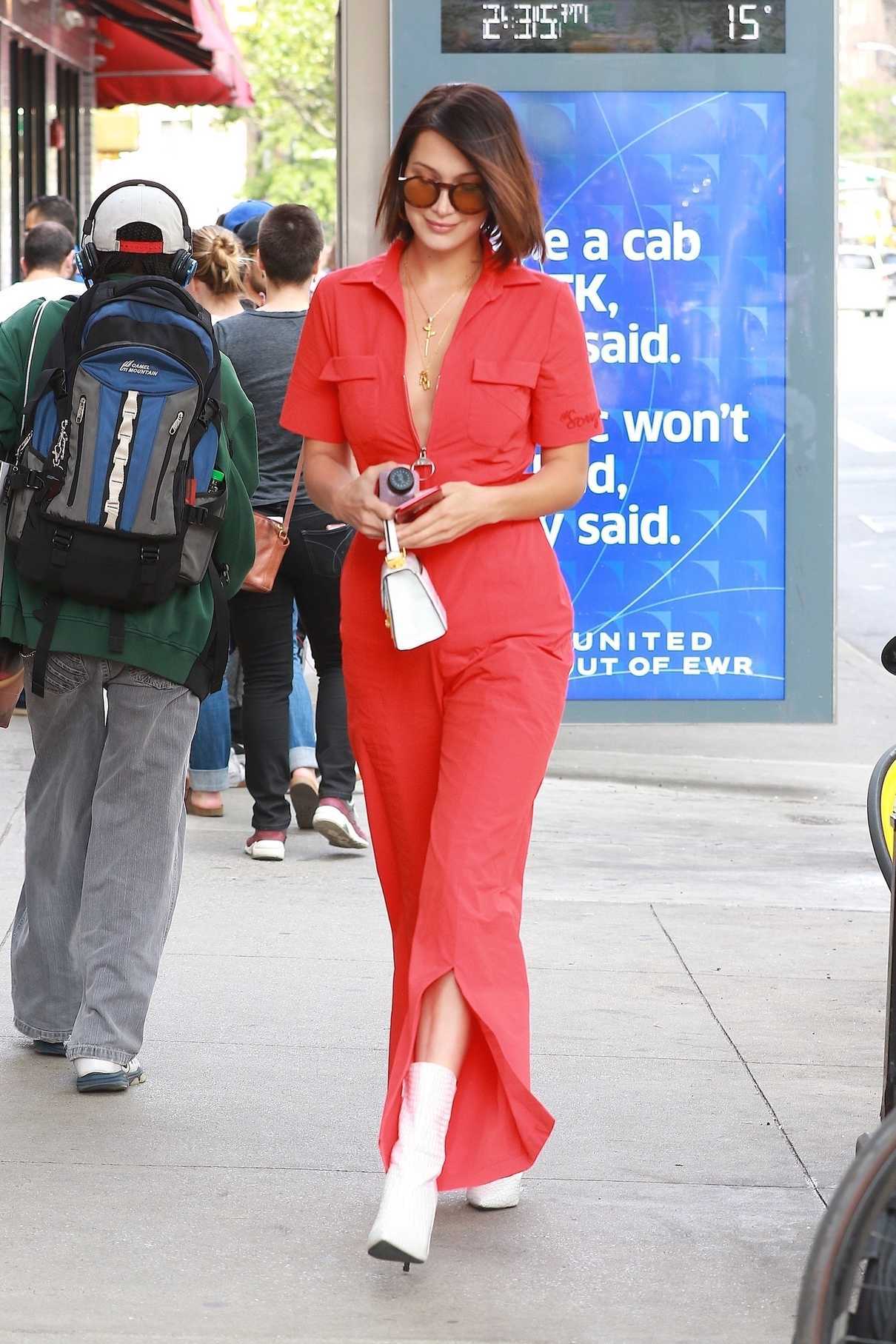 Bella Hadid Wears a Red Jumpsuit Out in NYC 08/25/2017-5