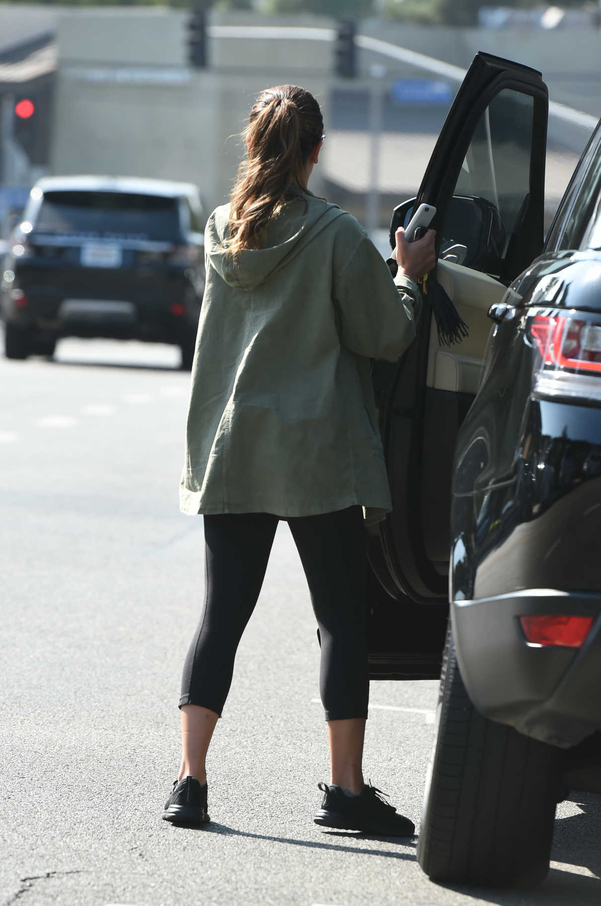 Lea Michele Wears a Green Hooded Coat Out in LA 08/24/2017-5