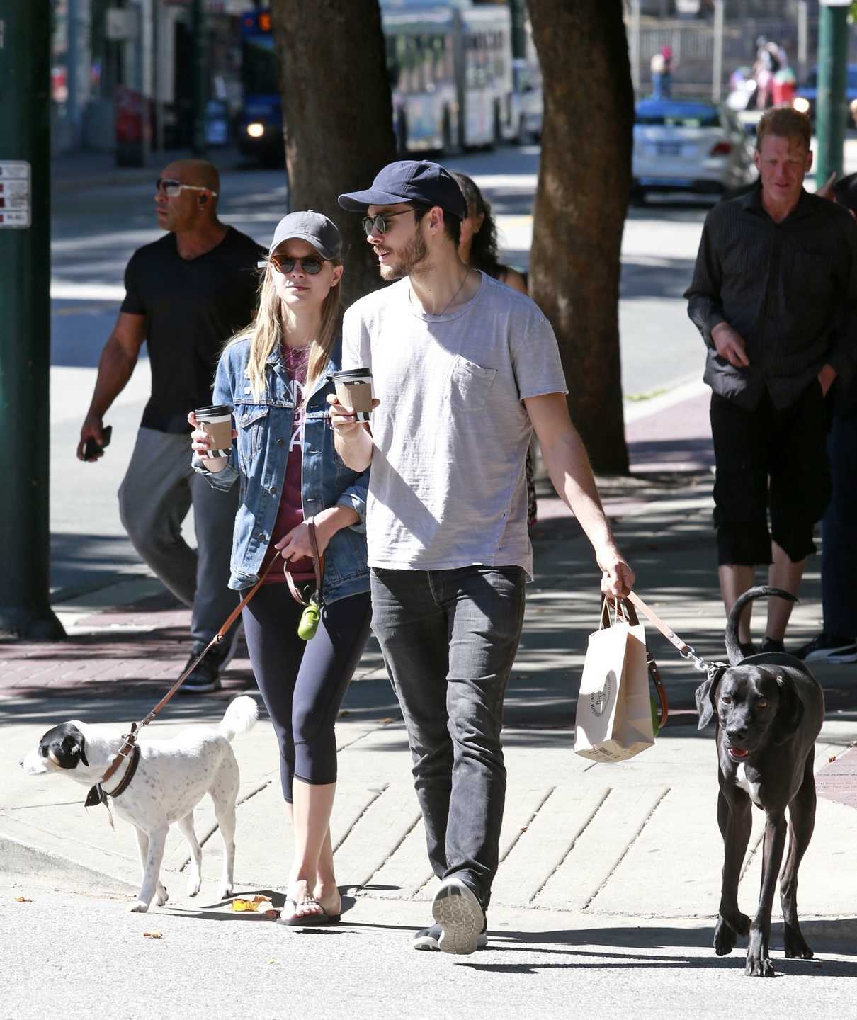 Melissa Benoist Walks Her Dogs With Chris Wood in Vancouver 08/26/2017-2