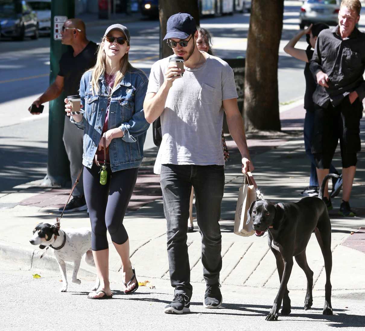 Melissa Benoist Walks Her Dogs With Chris Wood in Vancouver 08/26/2017-3