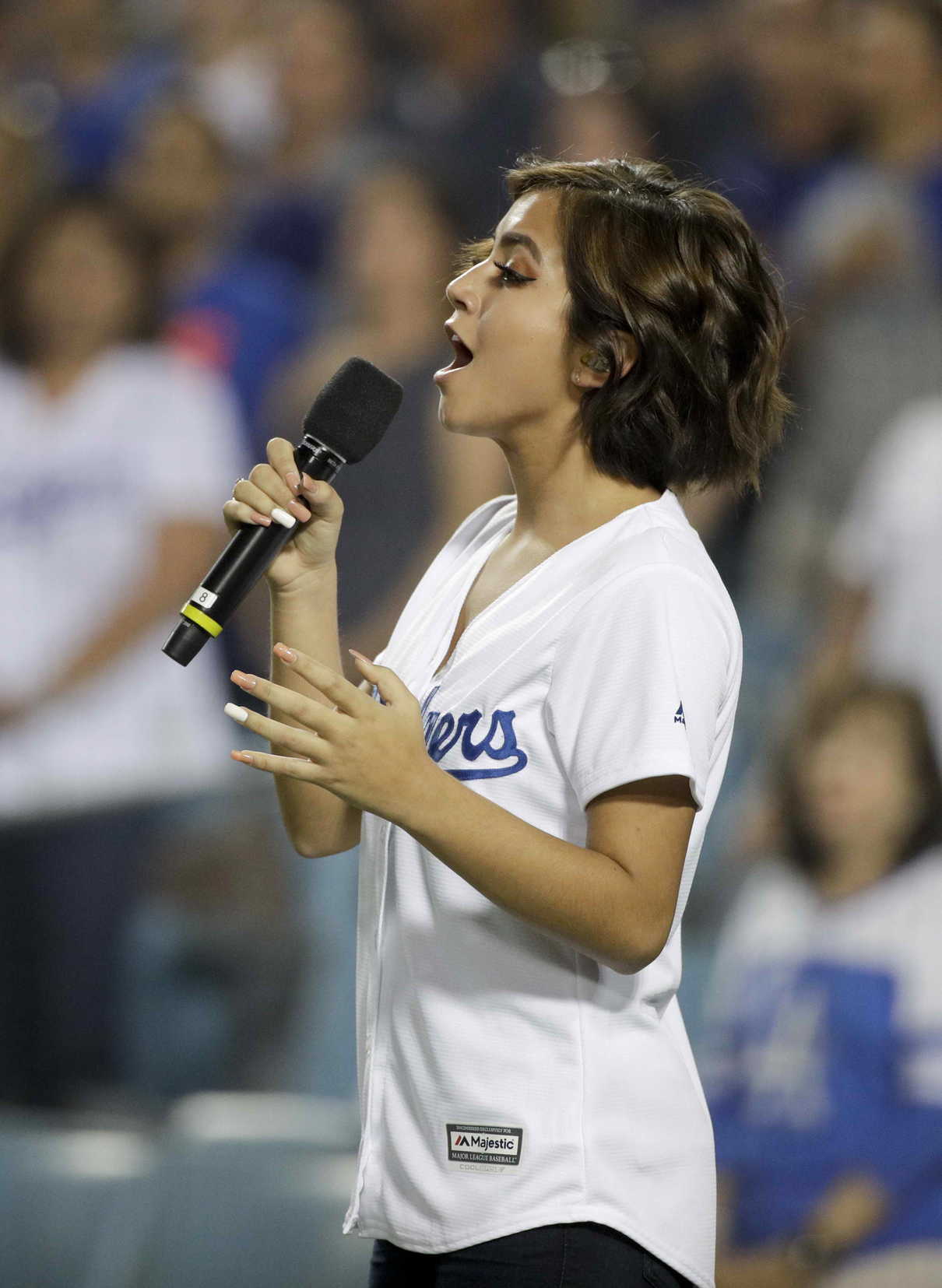 Isabela Moner Sings the National Anthem Before Game 1 of Baseball's National League Division Series in LA 10/06/2017-3