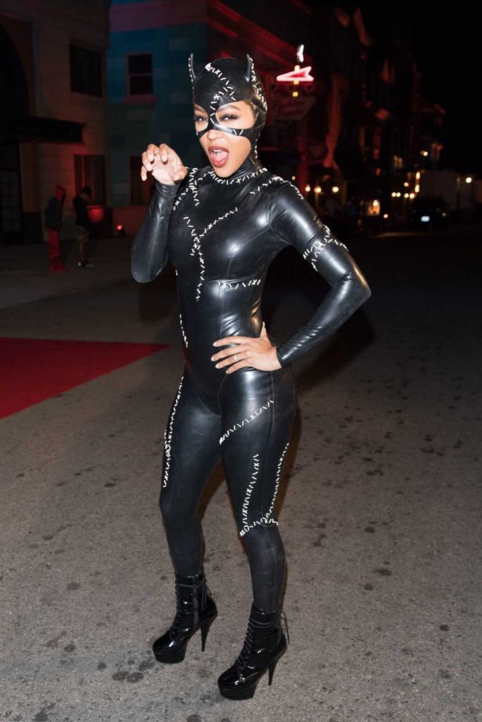 Meagan Good Wears a Latex Catwoman Costume for Chris Brown Album Release Party at Universal Studios in Hollywood 11/01/2017-1