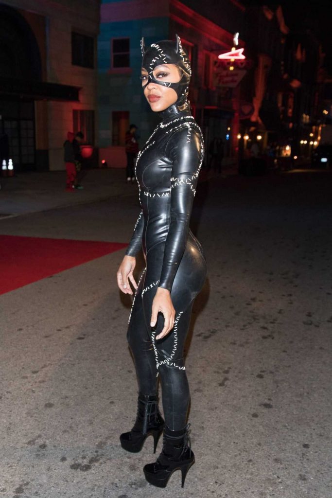 Meagan Good Wears a Latex Catwoman Costume for Chris Brown Album Release Party at Universal Studios in Hollywood 11/01/2017-3