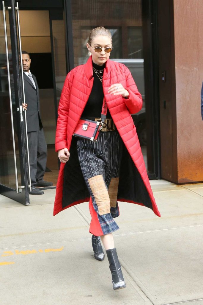 Gigi Hadid Wears a Red Coat Out in New York City 01/23/2018-1