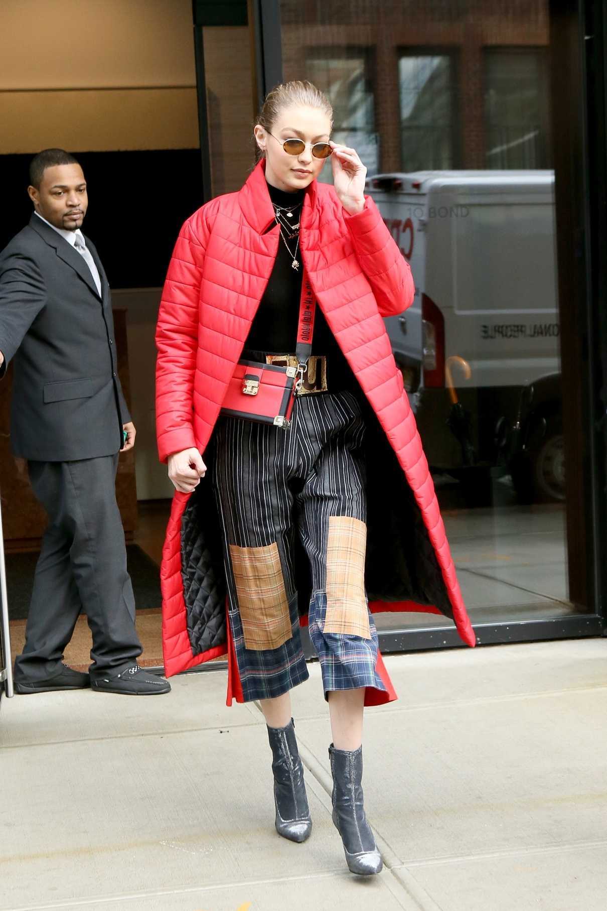 Gigi Hadid Wears a Red Coat Out in New York City 01/23/2018-2