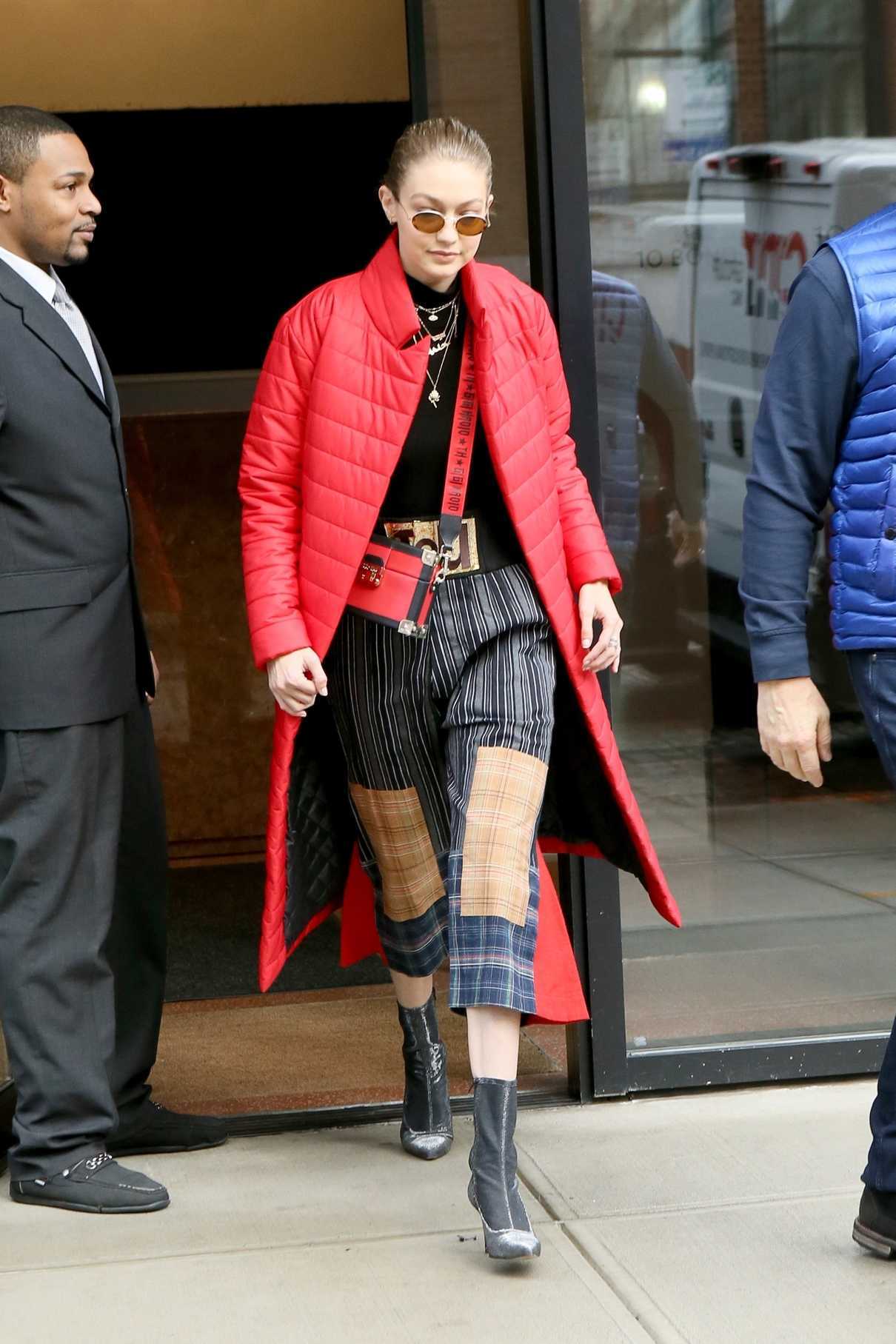 Gigi Hadid Wears a Red Coat Out in New York City 01/23/2018-3