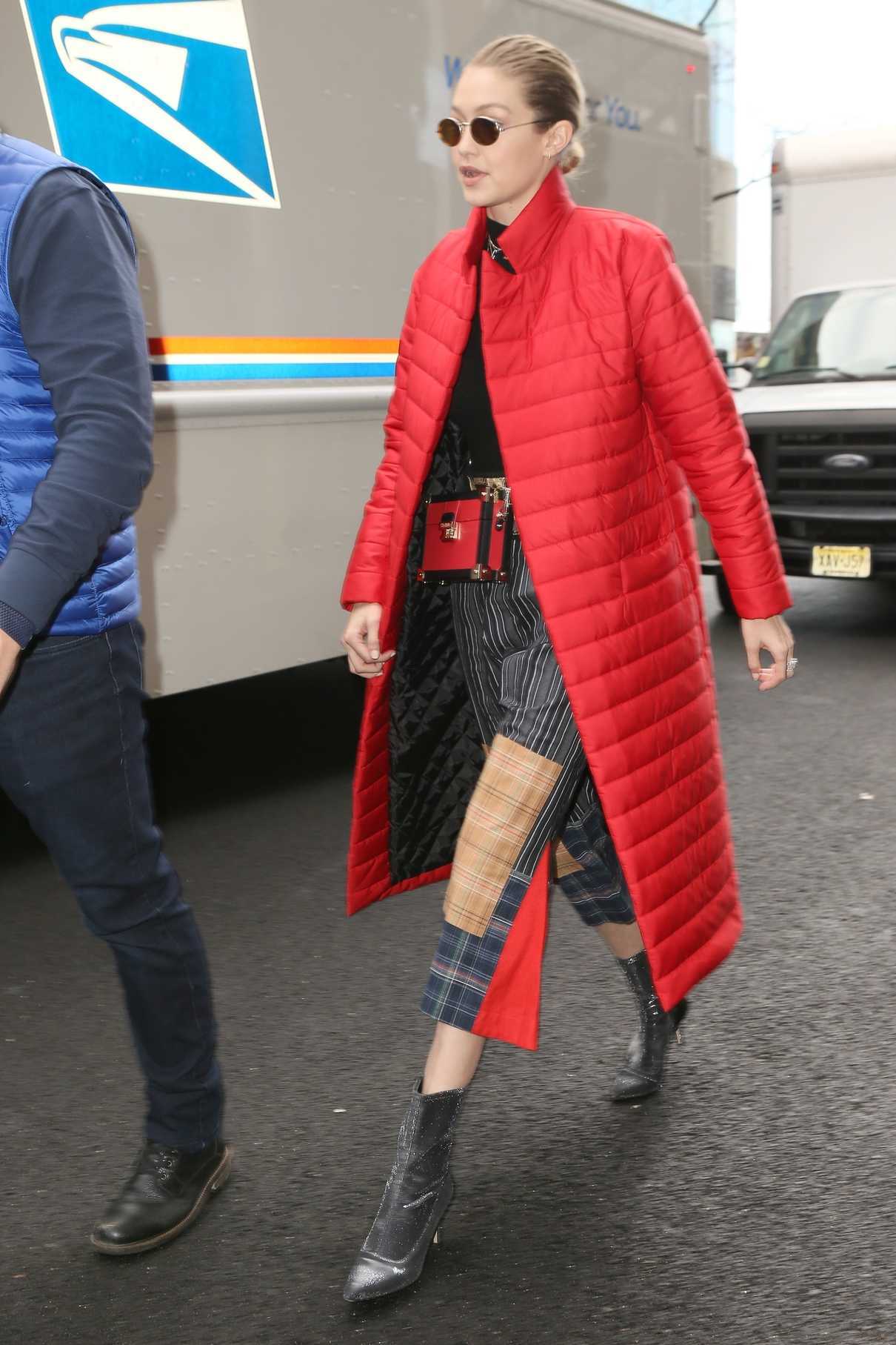 Gigi Hadid Wears a Red Coat Out in New York City 01/23/2018-4