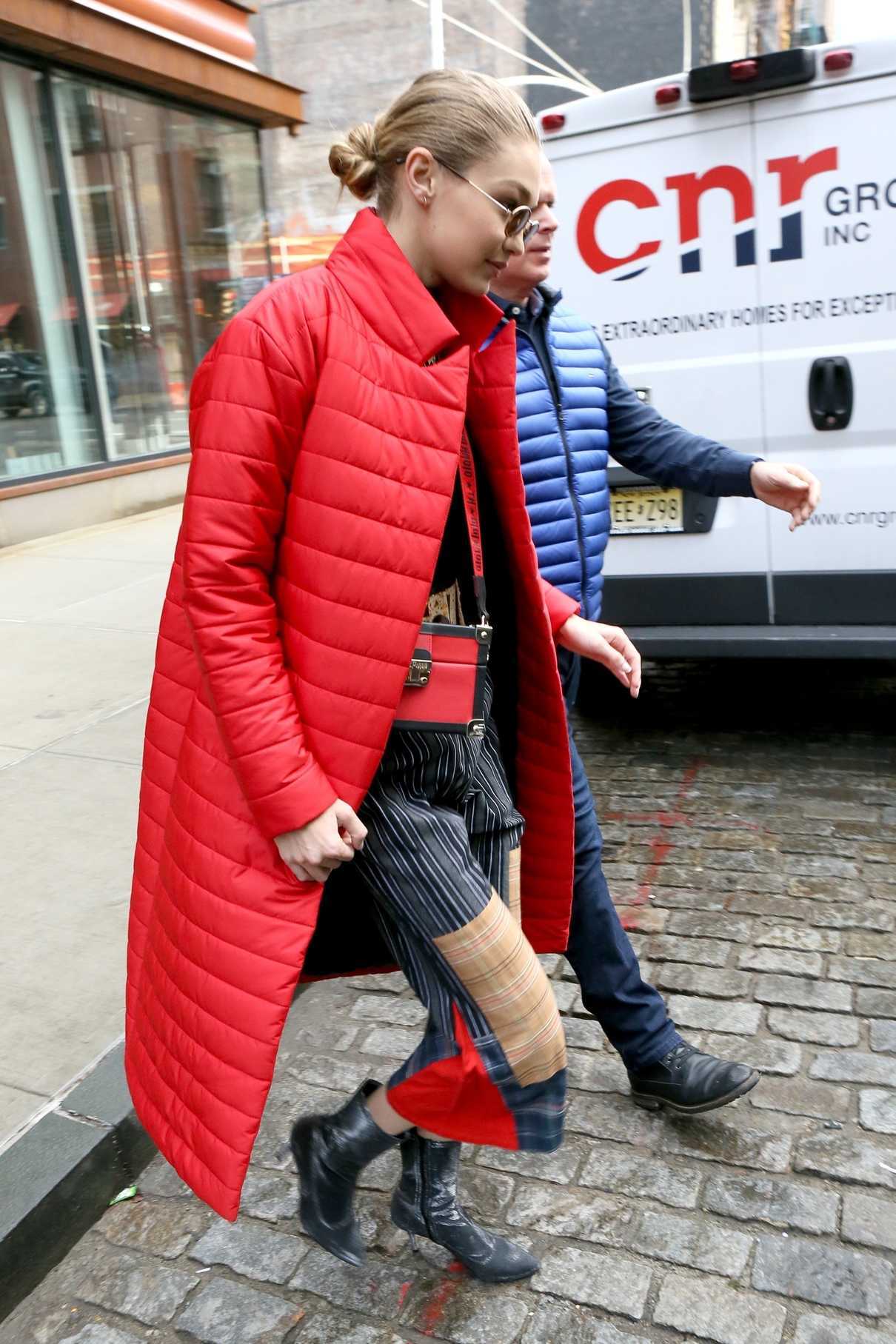 Gigi Hadid Wears a Red Coat Out in New York City 01/23/2018-5