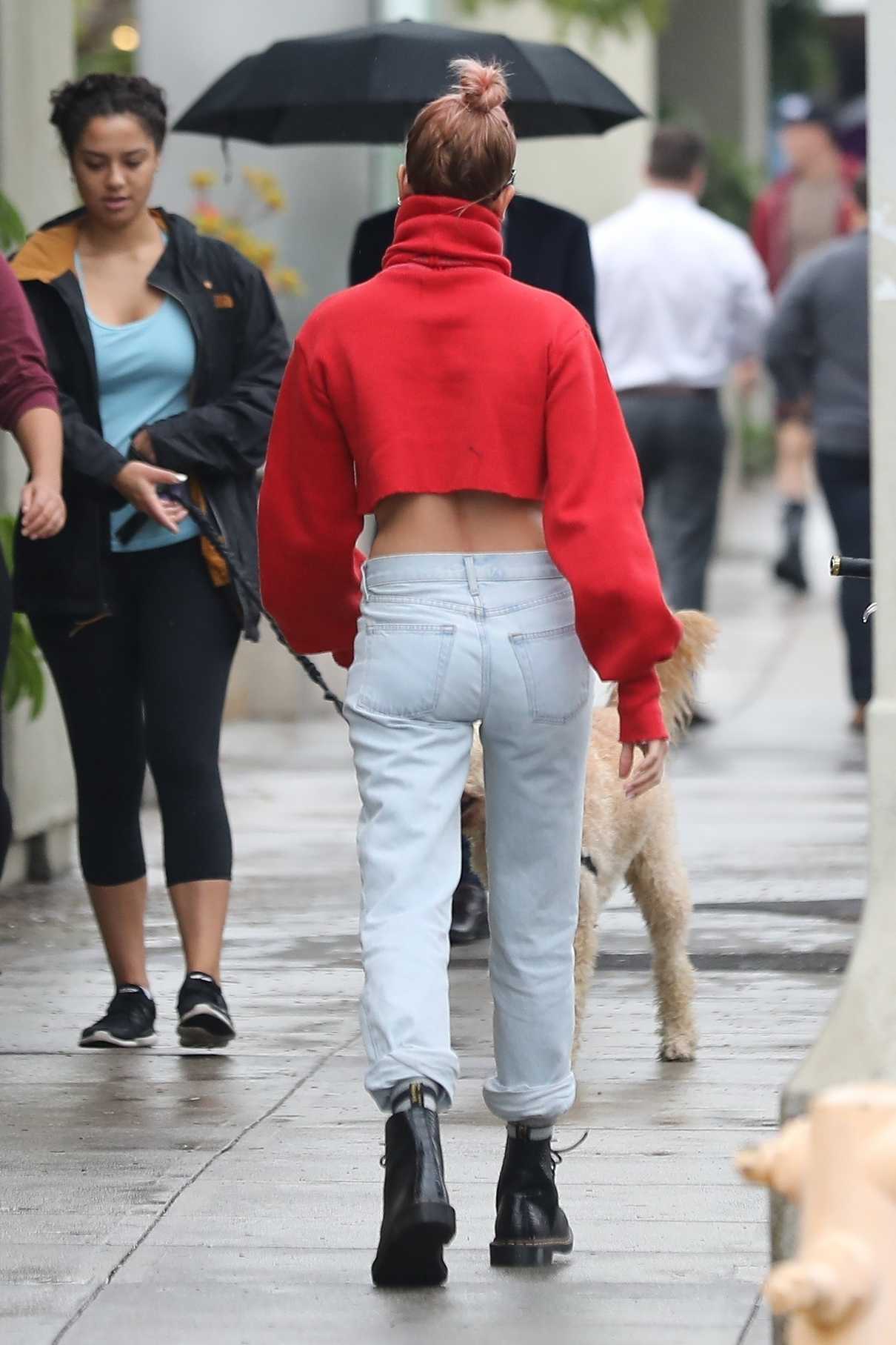 Hailey Baldwin Wears a Red Sweater Out in Los Angeles 01/08/2018-5
