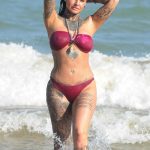 Jemma Lucy Wears a Pink Bikini at the Beach in Gran Canaria 12/30/2017