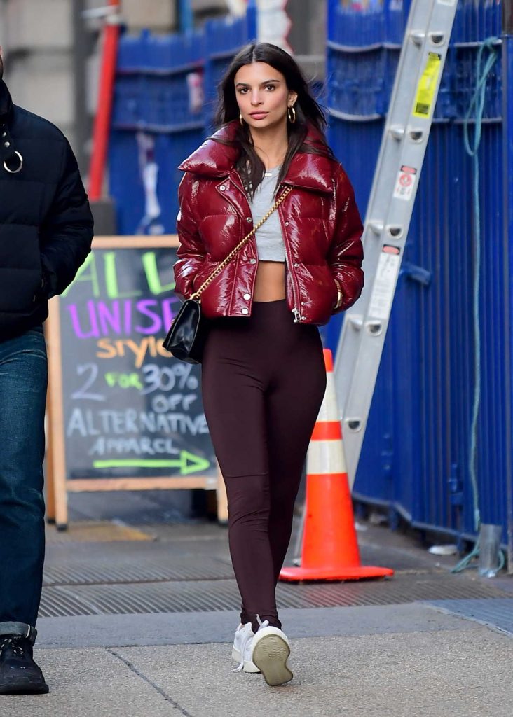 Emily Ratajkowski Wears a Burgundy Jacket in Soho, NYC 02/15/2018-1