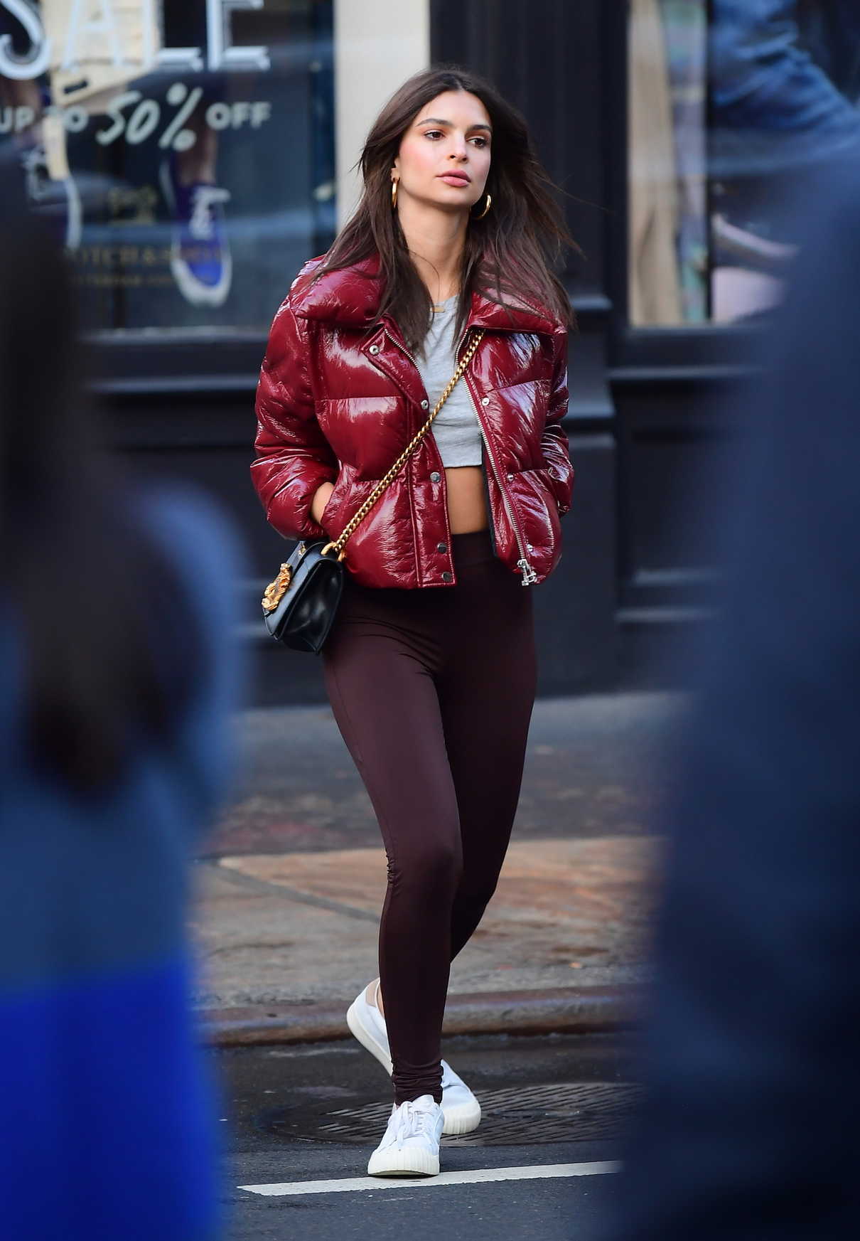 Emily Ratajkowski Wears a Burgundy Jacket in Soho, NYC 02/15/2018-2