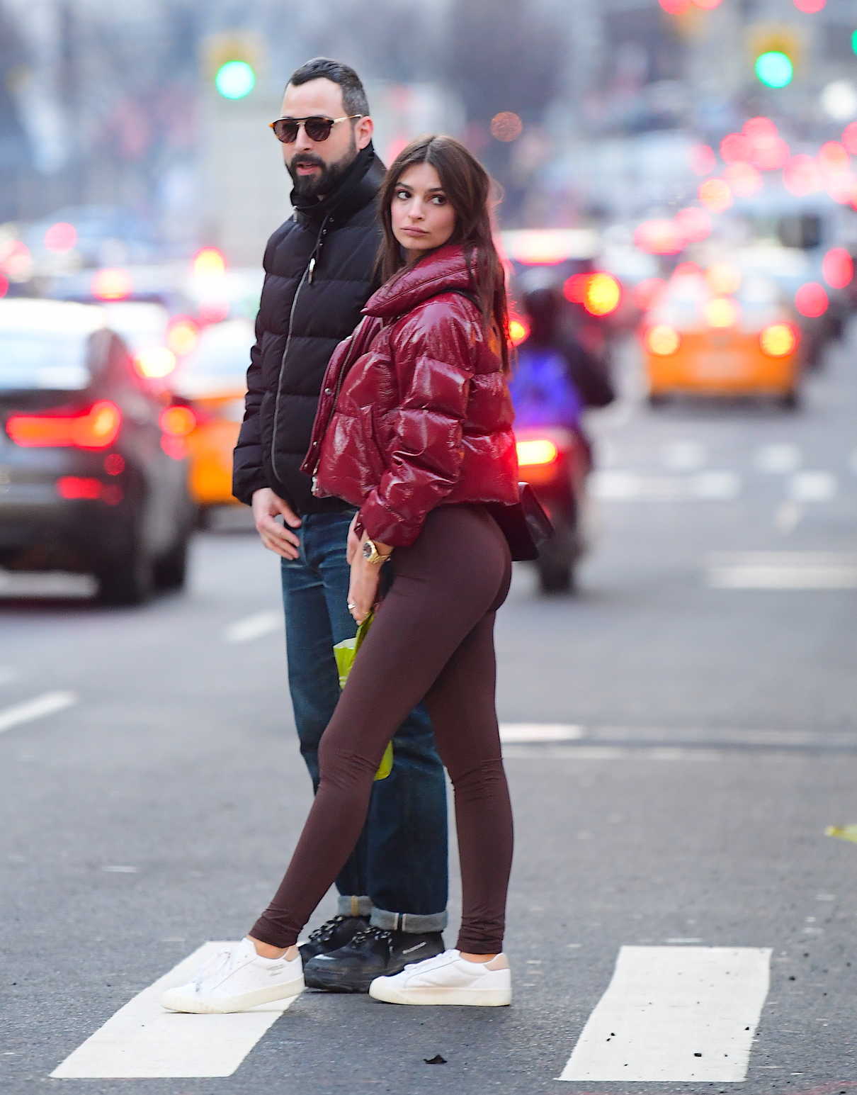 Emily Ratajkowski Wears a Burgundy Jacket in Soho, NYC 02/15/2018-5