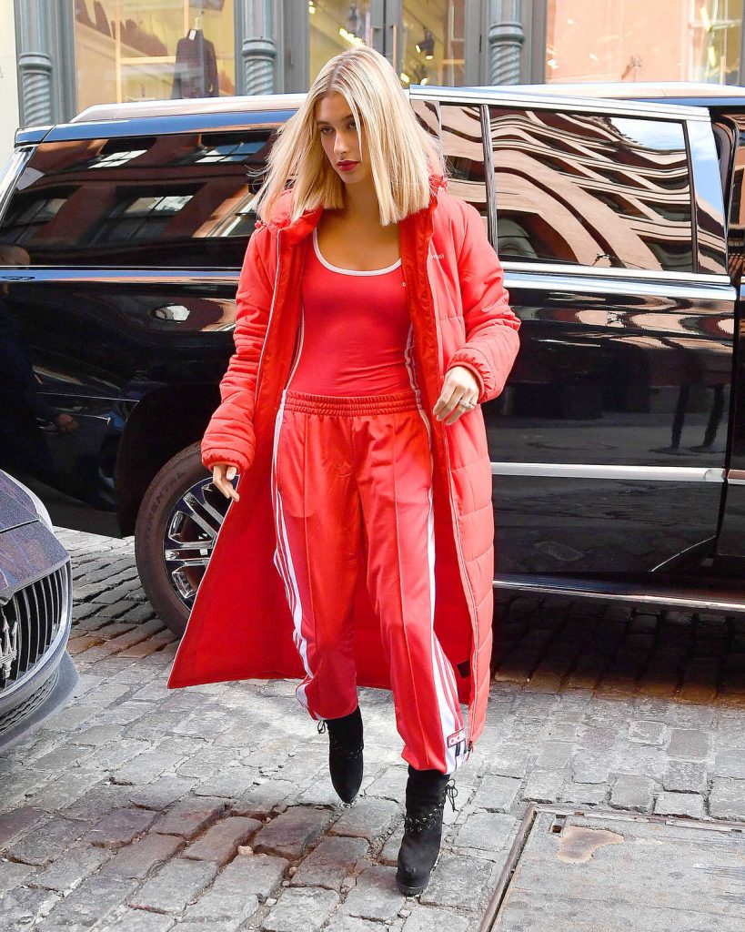 Hailey Baldwin Wears All Red Out in NYC 02/08/2018-1