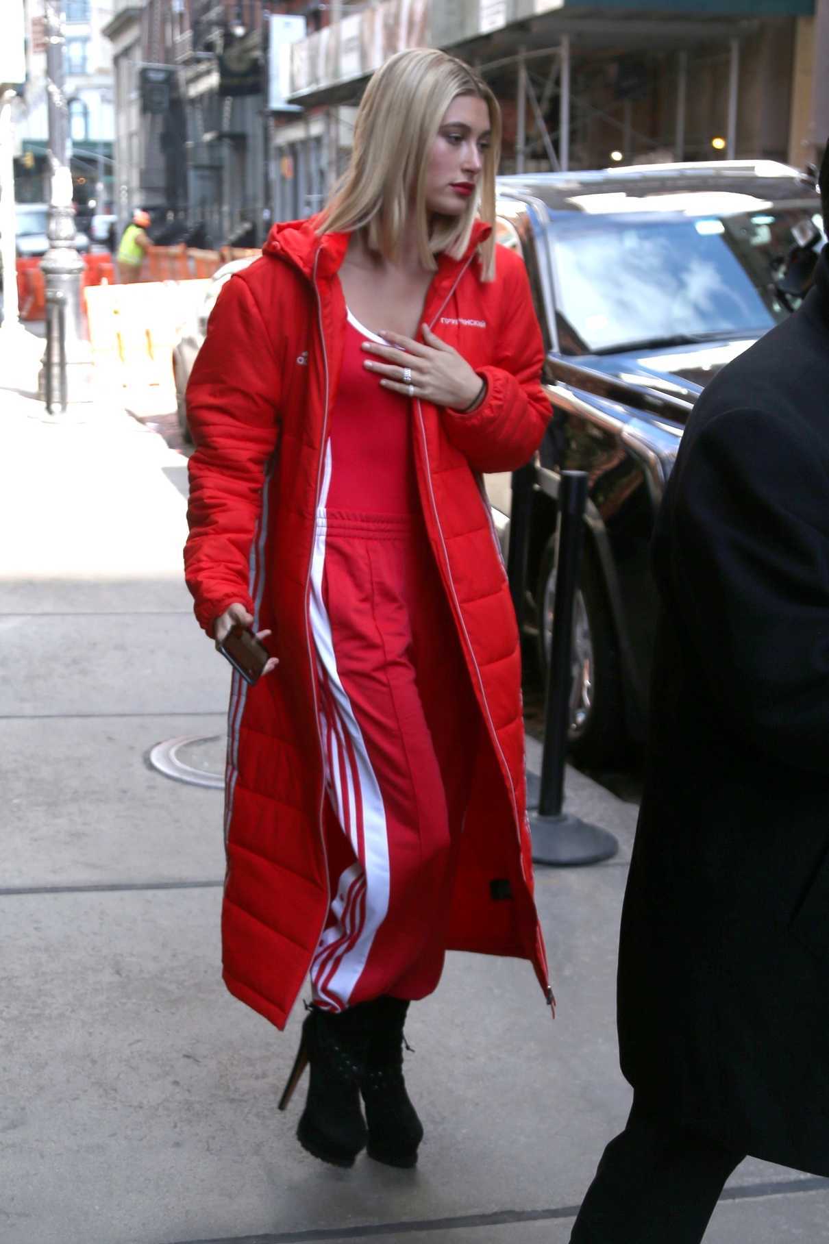 Hailey Baldwin Wears All Red Out in NYC 02/08/2018-5