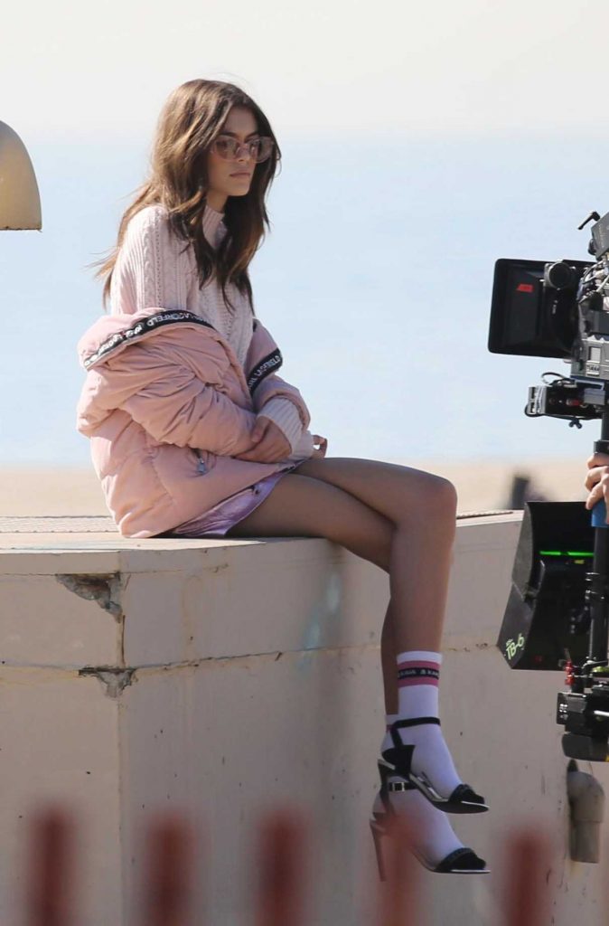 Kaia Gerber Shoots Her New Karl Lagerfeld Campaign Karl and Kaia at the Beach in Santa Monica 01/31/2018-1