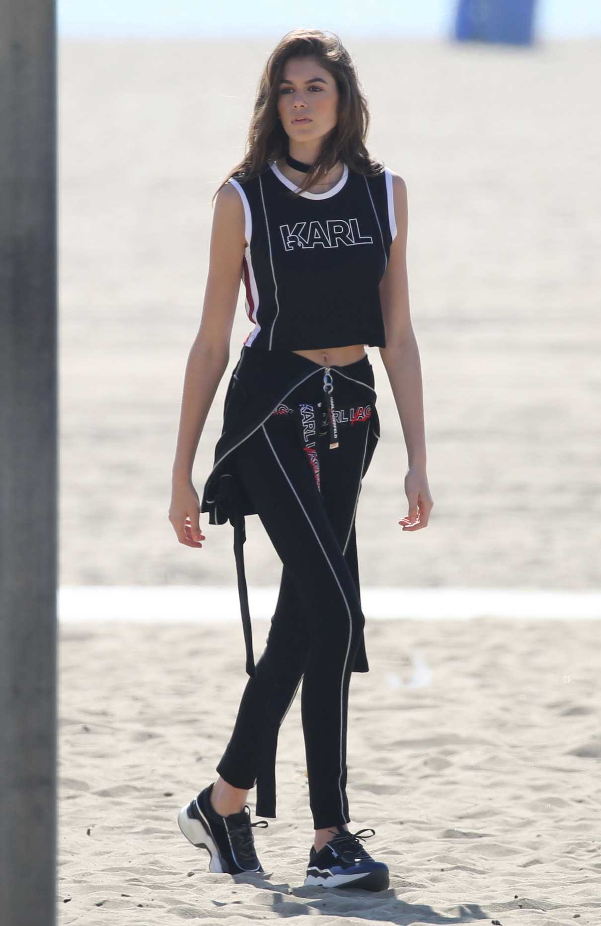 Kaia Gerber Shoots Her New Karl Lagerfeld Campaign Karl and Kaia at the Beach in Santa Monica 01/31/2018-4