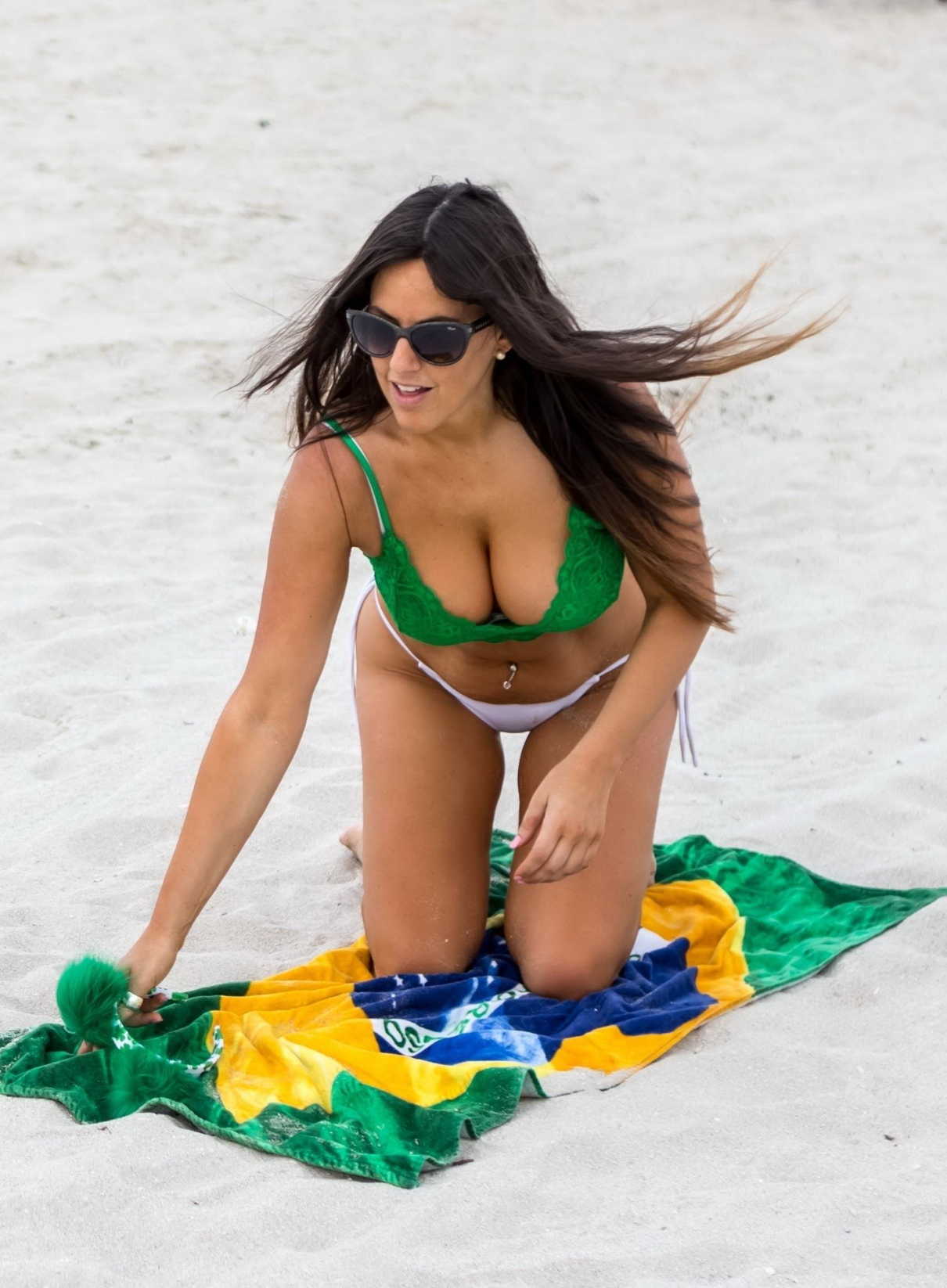 Claudia Romani Wears a White and Green Bikini on the Beach in Miami 03/17/2018-5