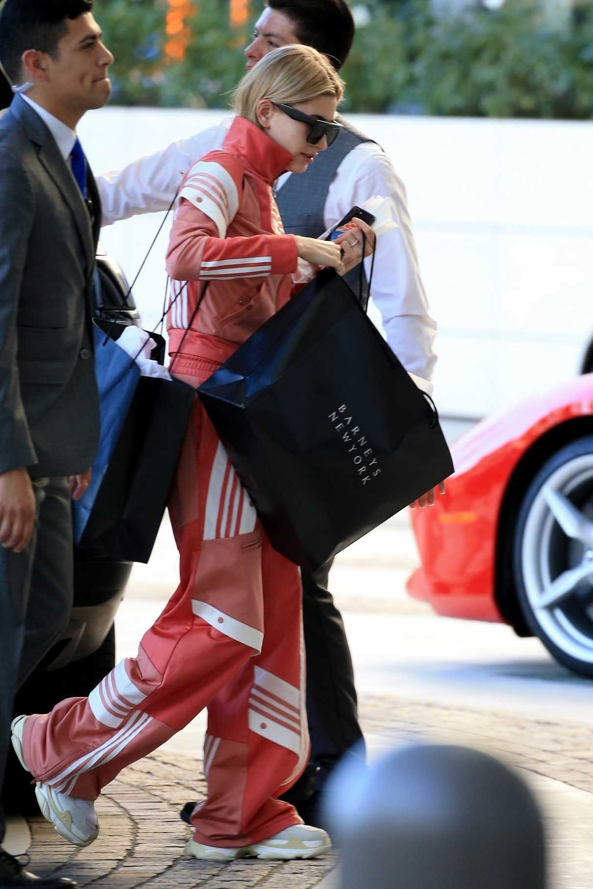 Hailey Baldwin Wears Adidas Track Suit as She Goes Shopping at Barneys NY in Beverly Hills 03/23/2018-3