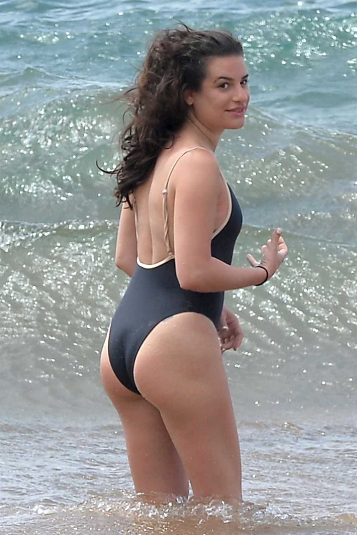Lea Michele Wears a Black Swimsuit on the Beach in Maui 03/19/2018-4