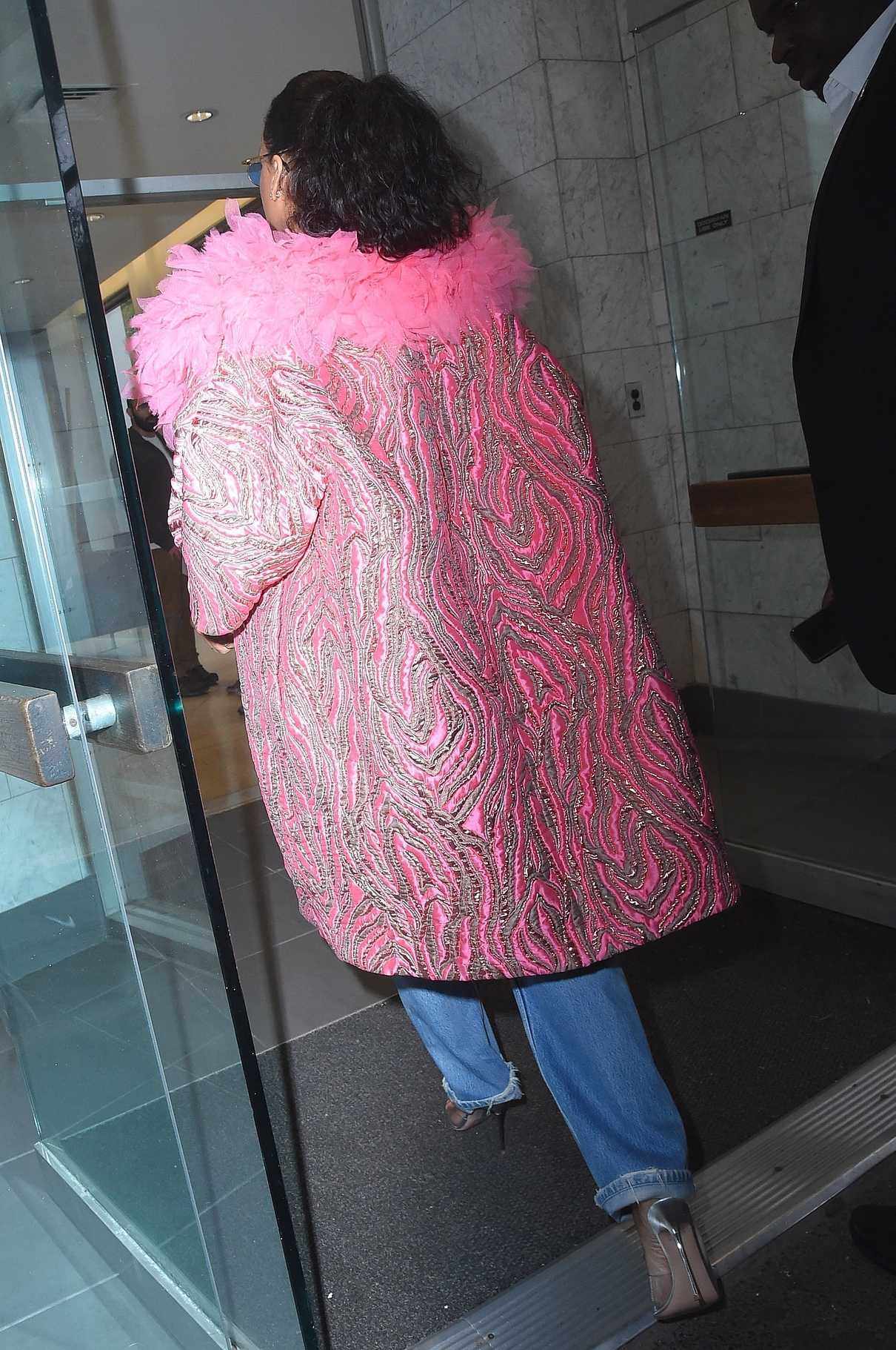 Rihanna Wears a Pink Coat as She Exits Her Hotel in New York City 05/05/2018-5