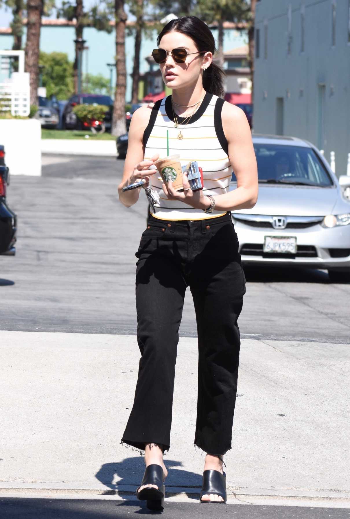 Lucy Hale Wears a White Blouse and Black Pants Out in Los Angeles 06/26/2018-3
