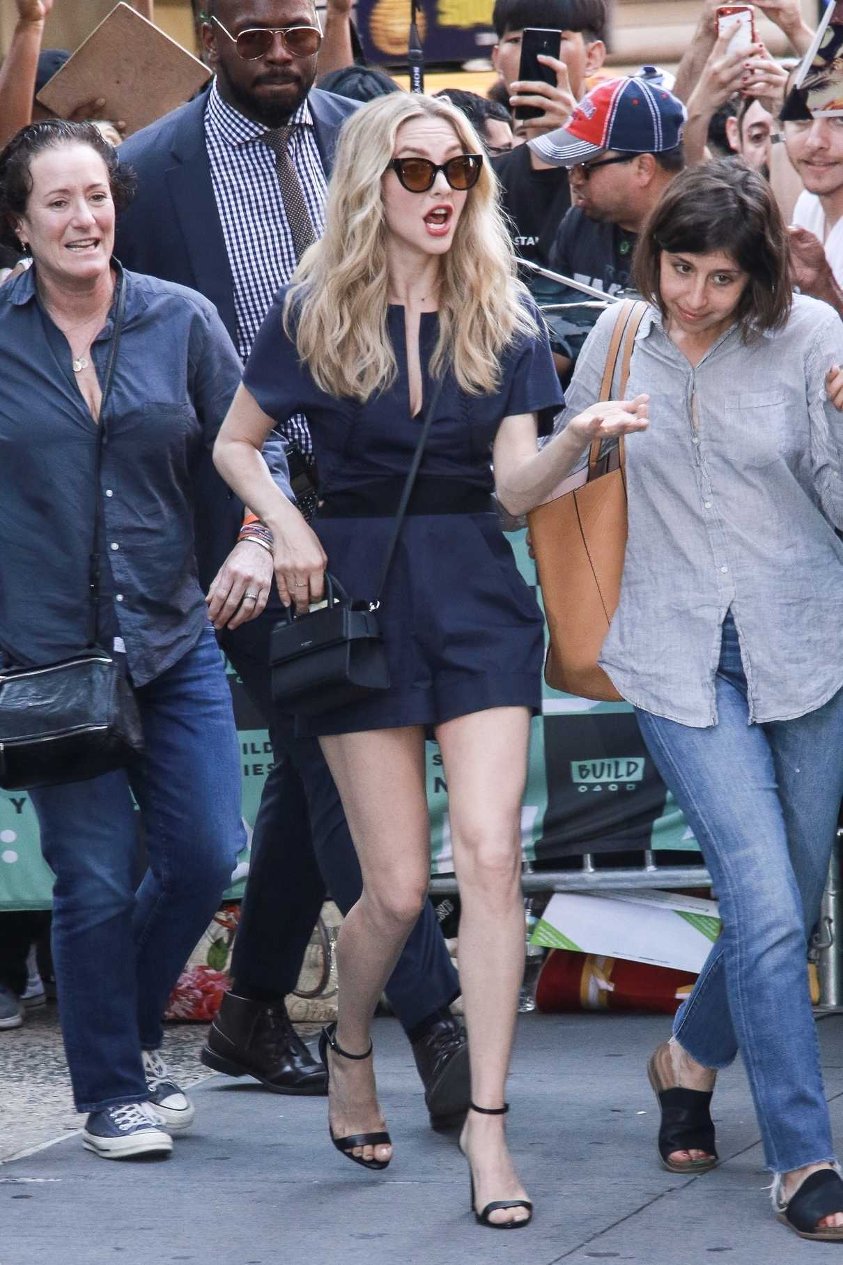 Amanda Seyfried Wears a Blue Overall Dress as She Arrives at AOL Build Series in New York City 07/19/2018-2